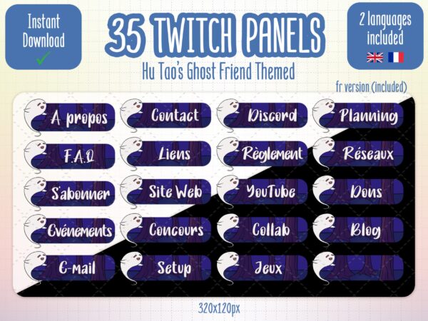 Panneaux twitch représentant le fantôme de Hu Tao (Genshin Impact), dans une ambiance Halloween